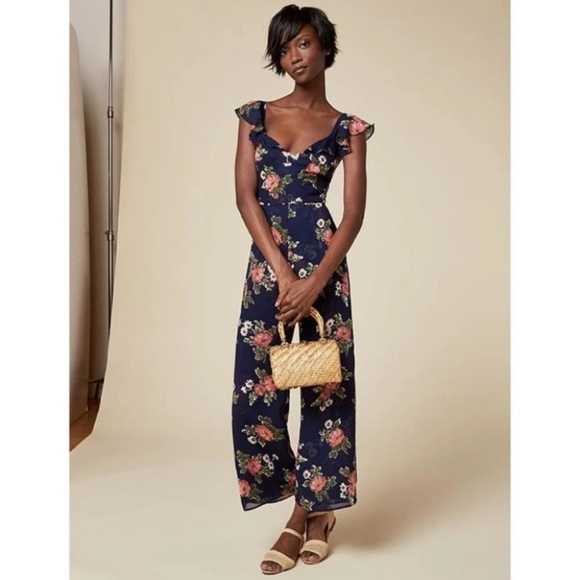 Reformation Pants - Reformation Miri Jumpsuit Floral Ruffle Wide Leg Crop Cut Out size‎ 4 viscose